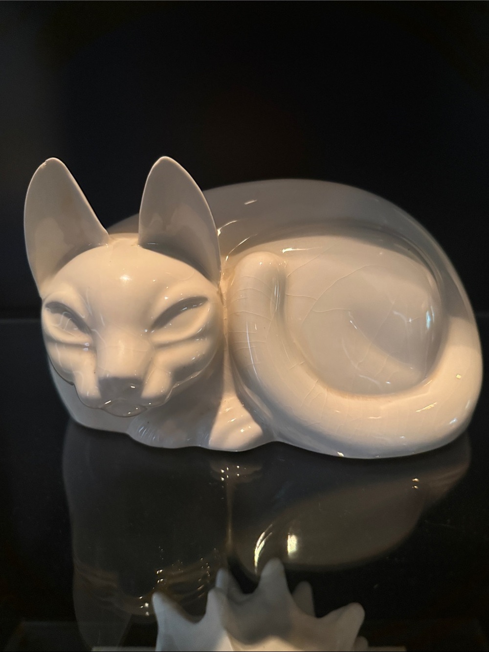 Vintage Mid Century Abyssinian White Ceramic Cat Figurine